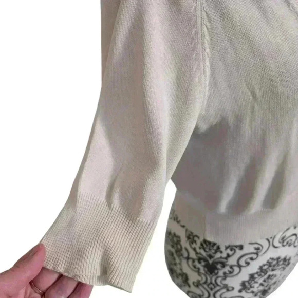 Maggy London Cardigan Preppy Academic Women Med Twee Dainty Silk V Neck Cream - Picture 6 of 10